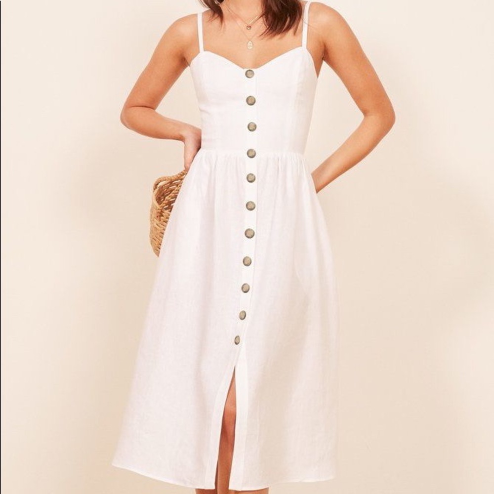Reformation Thelma Dress in White Linen